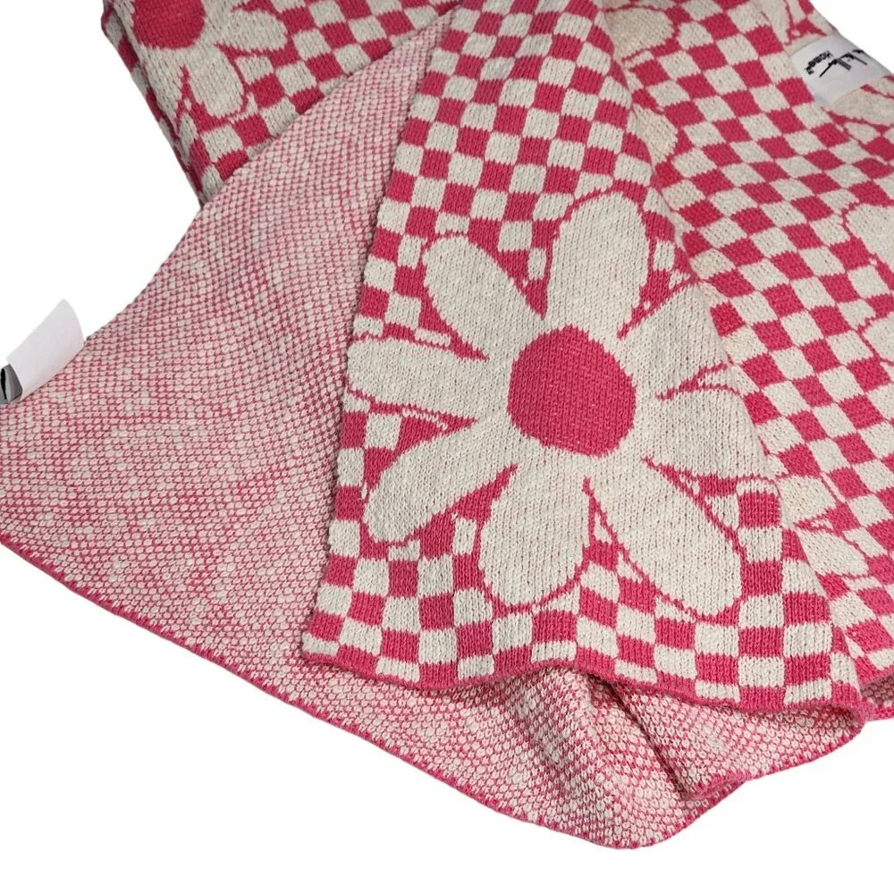 Nicole Miller Cotton‎ Throw Blanket Decorative Oversize Floral And Check 50x70in